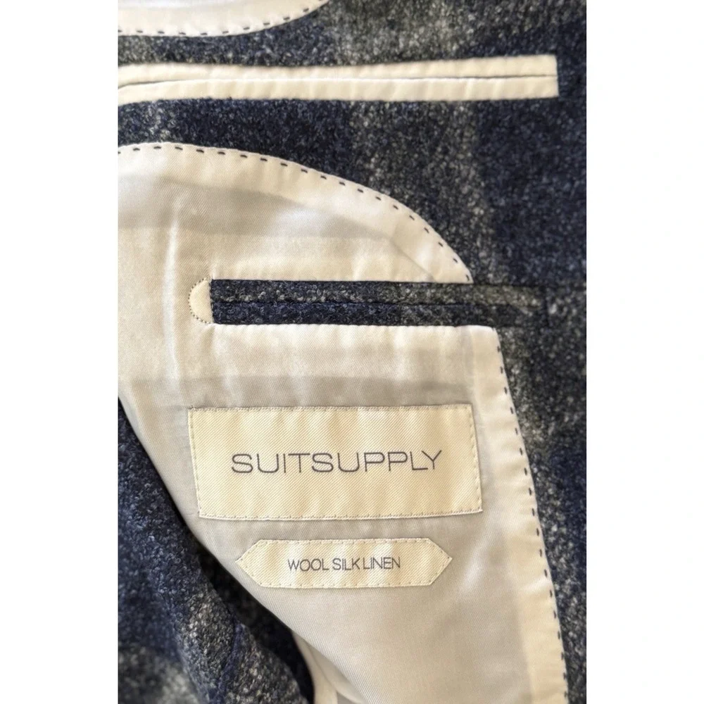 Suitsupply Havana HL C1018I Wool Silk Linen Blazer 36R VBC Windowpane Navy